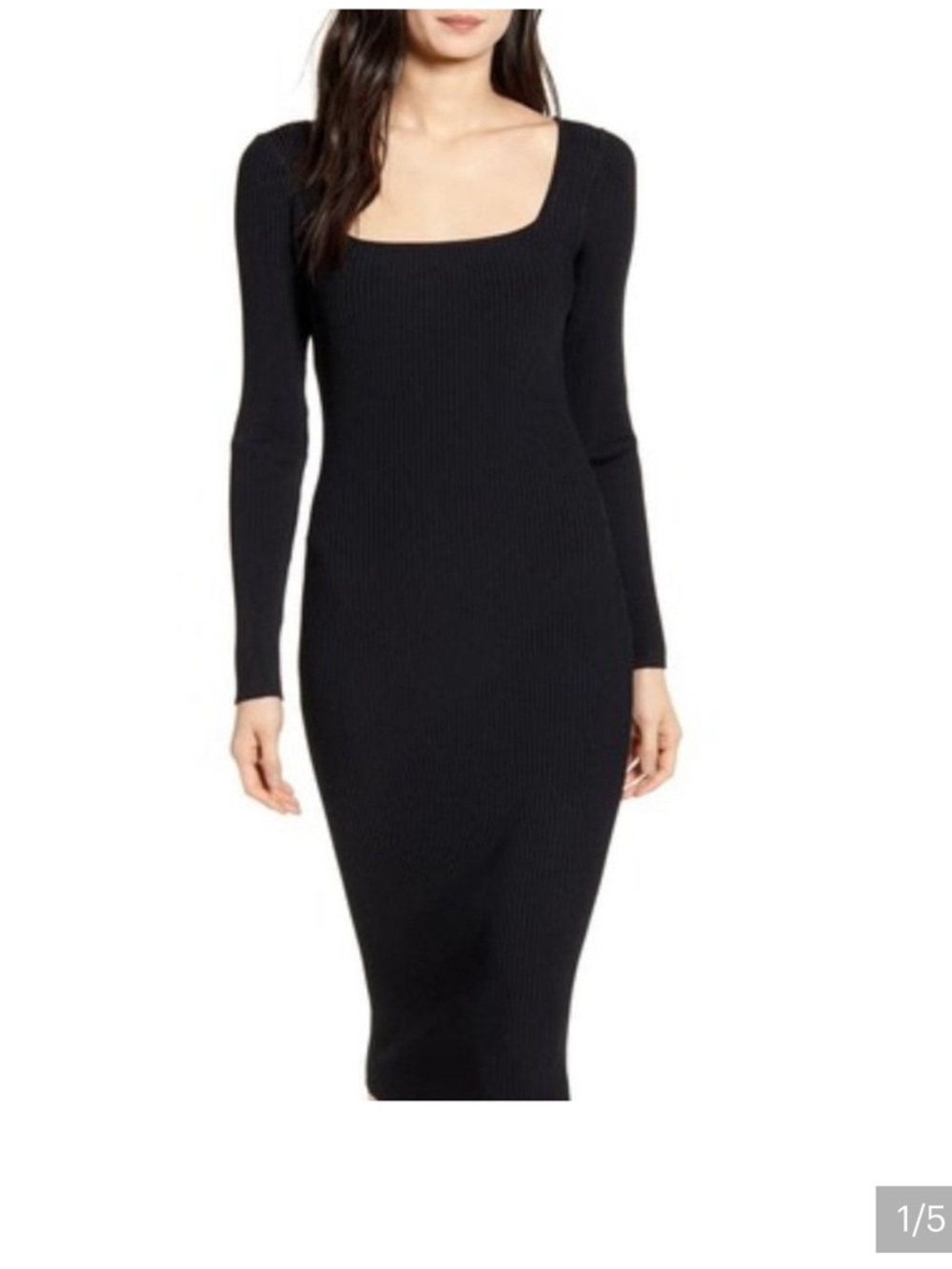 Chelsea28 Black Square-Neck Ribbed Midi Dress